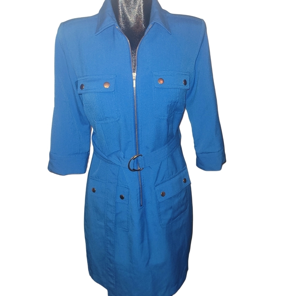 Sharagano Blue Mid-length Utility Dress With Belt Size 6